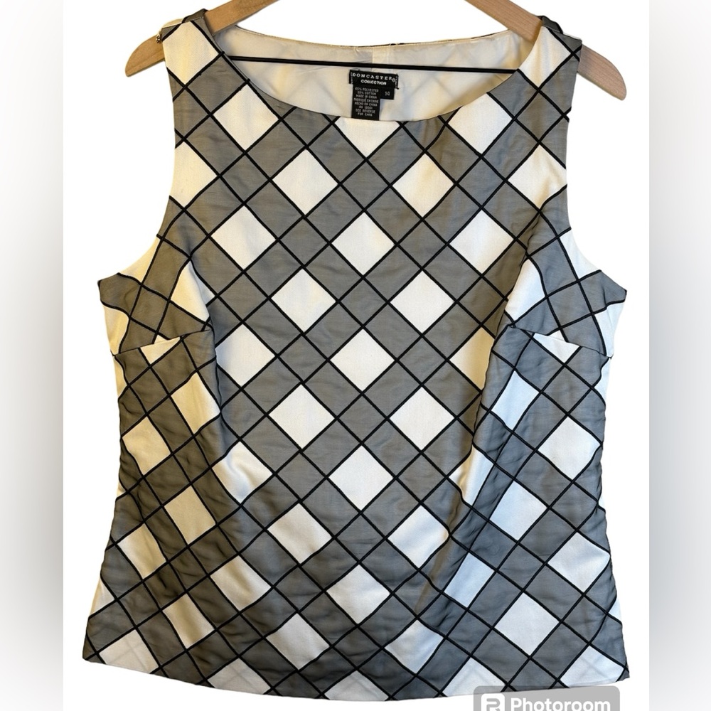 Doncaster Collection Grey White Sleeveless Dressy Top Size 14 Side Zipper